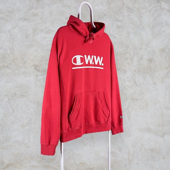 Champion by Wood Wood Hoodie Red Reverse Weave Heavyweight Mens Medium - Picture 3 of 5